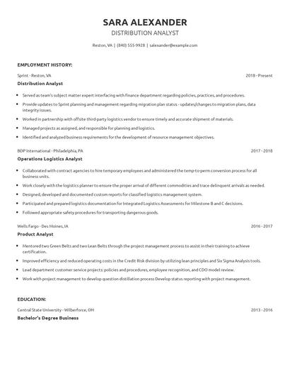 Distribution Analyst Resume