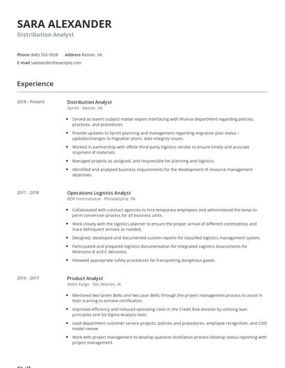 Distribution Analyst Resume