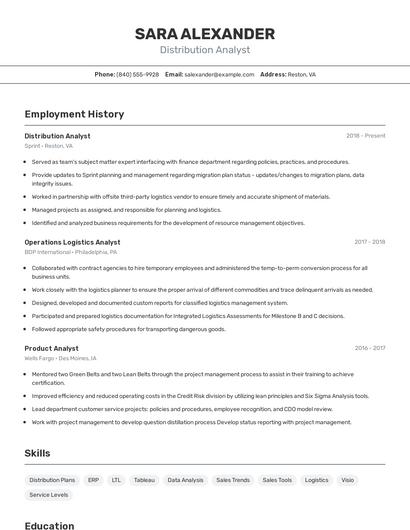 Distribution Analyst Resume