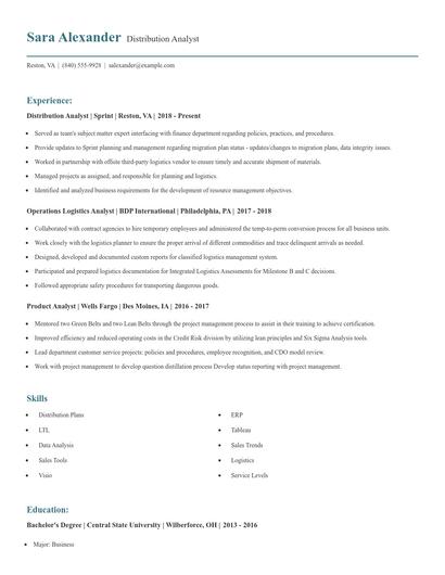 Distribution Analyst Resume