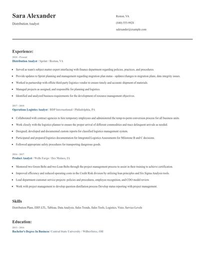 Distribution Analyst Resume