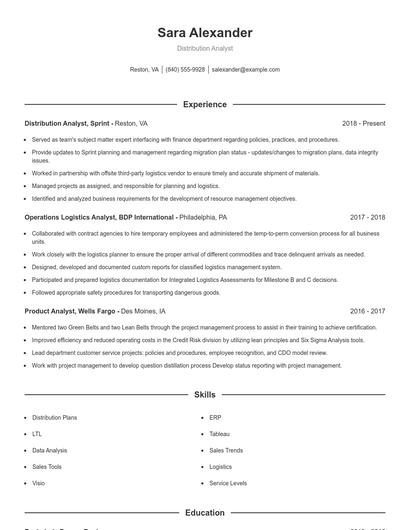 Distribution Analyst Resume