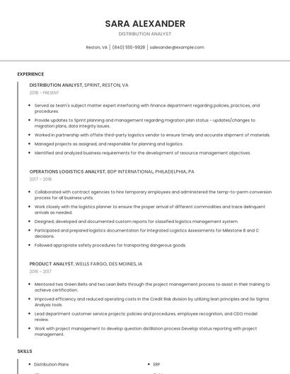 Distribution Analyst Resume