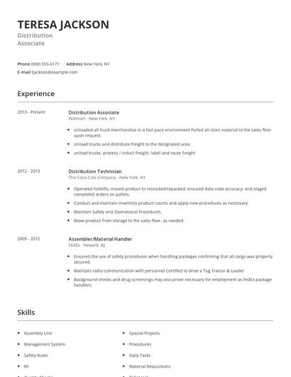 Distribution Associate Resume