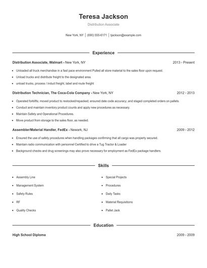 Distribution Associate Resume