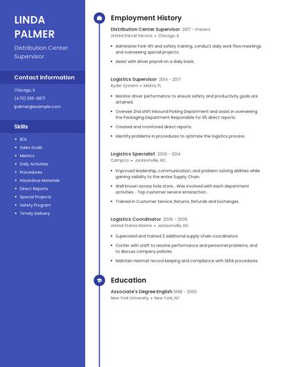 Distribution Center Supervisor Resume