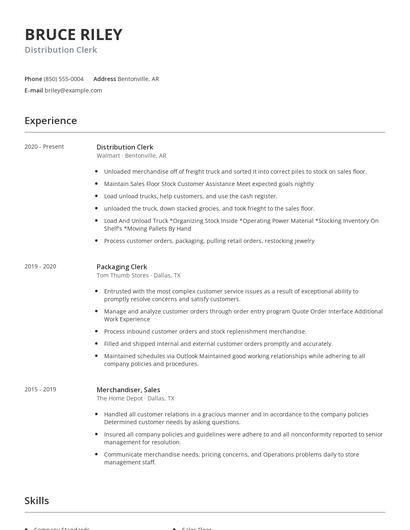 Distribution Clerk Resume