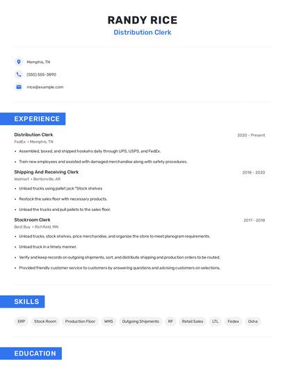 Distribution Clerk Resume
