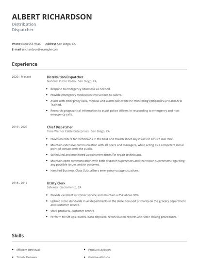Distribution Dispatcher Resume