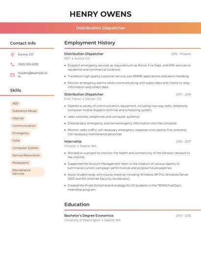 Distribution Dispatcher Resume