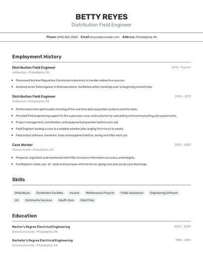 Distribution Field Engineer Resume