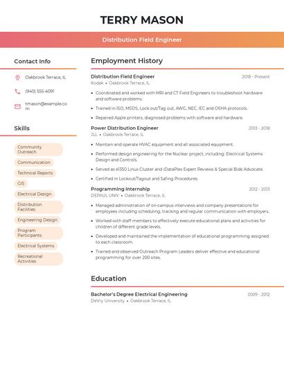 Distribution Field Engineer Resume