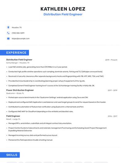 Distribution Field Engineer Resume
