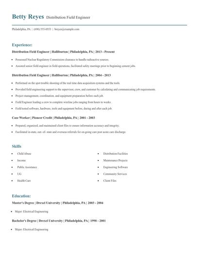 Distribution Field Engineer Resume