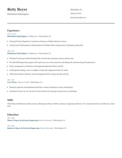 Distribution Field Engineer Resume