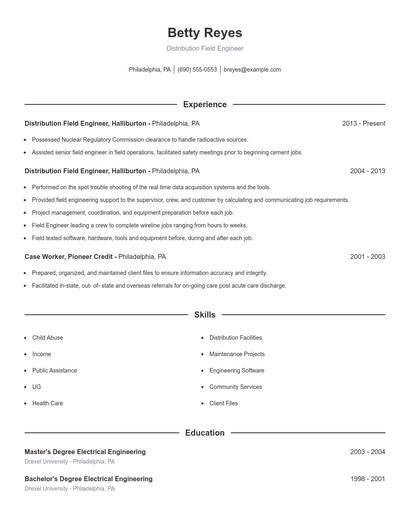 Distribution Field Engineer Resume