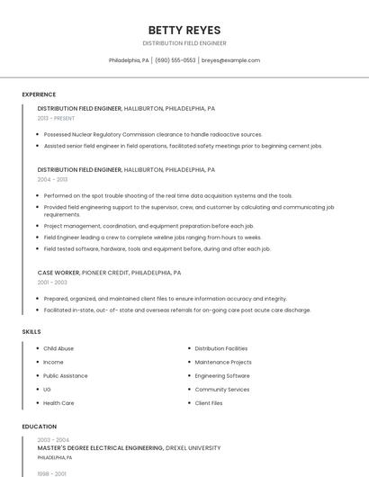 Distribution Field Engineer Resume