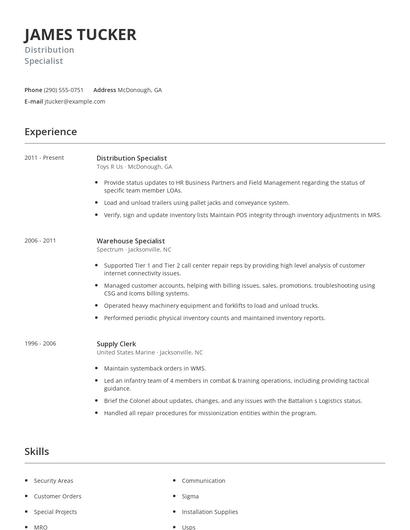 Distribution Specialist Resume