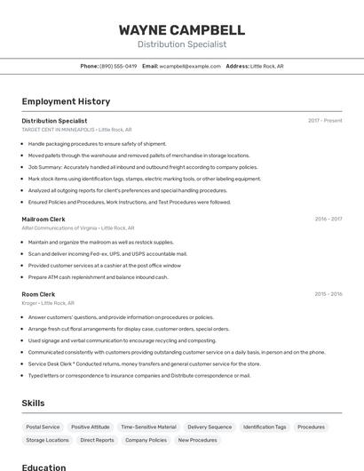 Distribution Specialist Resume