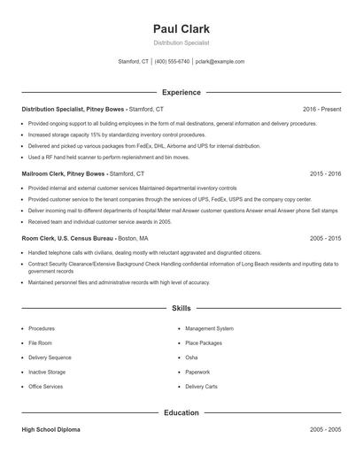 Distribution Specialist Resume