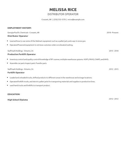 Distributor Operator Resume