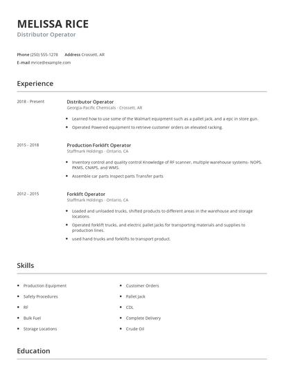 Distributor Operator Resume