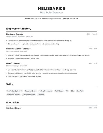 Distributor Operator Resume