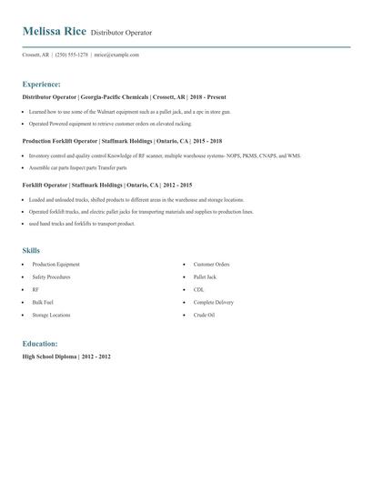 Distributor Operator Resume