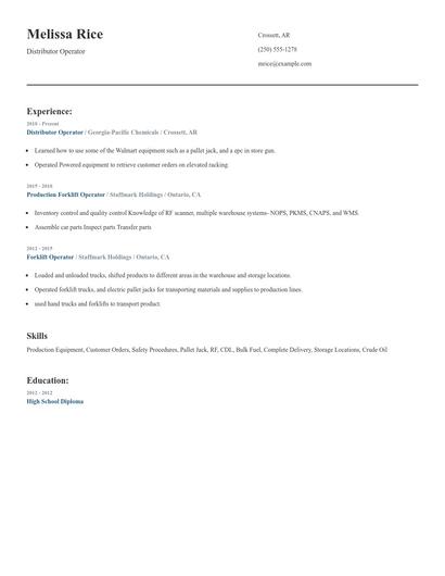 Distributor Operator Resume