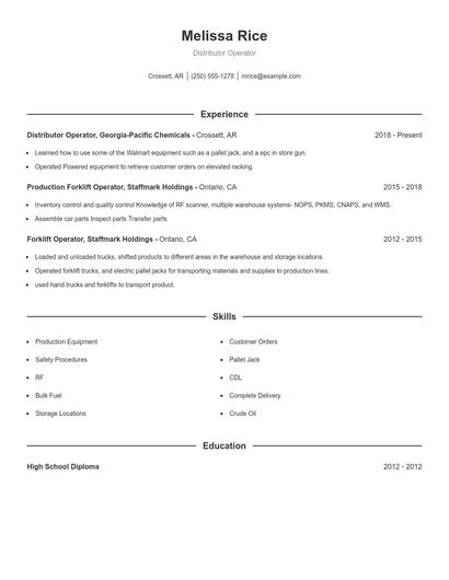 Distributor Operator Resume