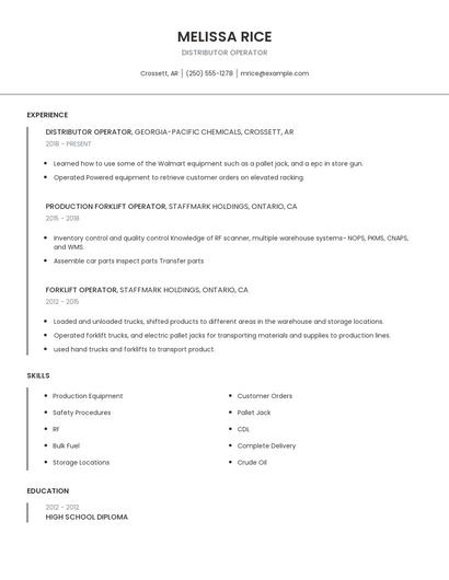 Distributor Operator Resume