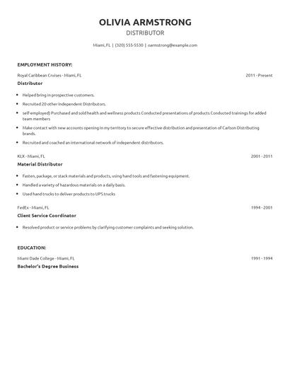 Distributor Resume