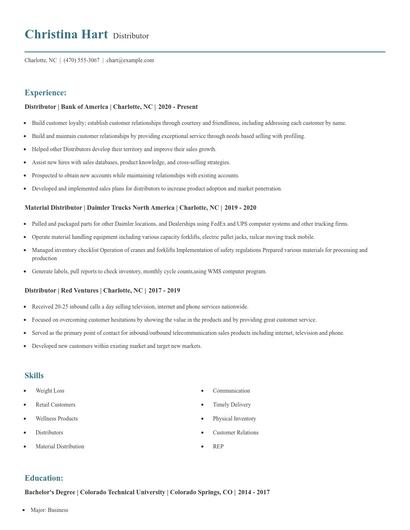 Distributor Resume