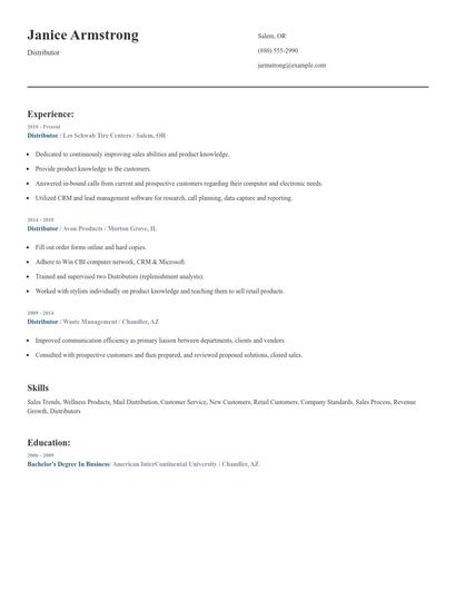 Distributor Resume