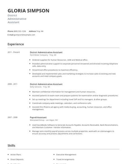 District Administrative Assistant Resume