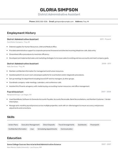 District Administrative Assistant Resume