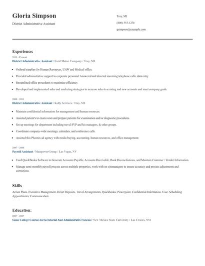 District Administrative Assistant Resume