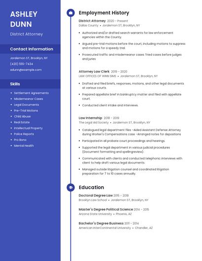 District Attorney Resume