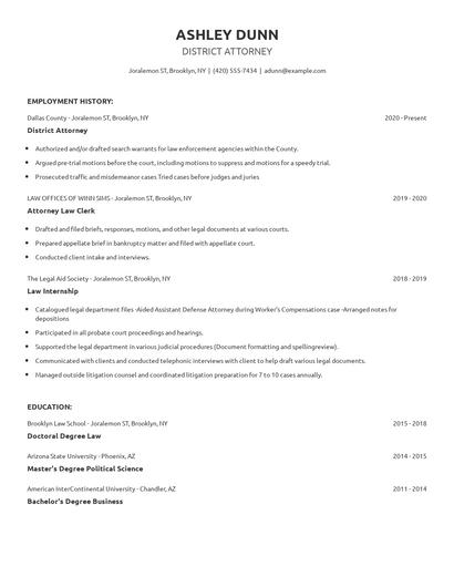 District Attorney Resume
