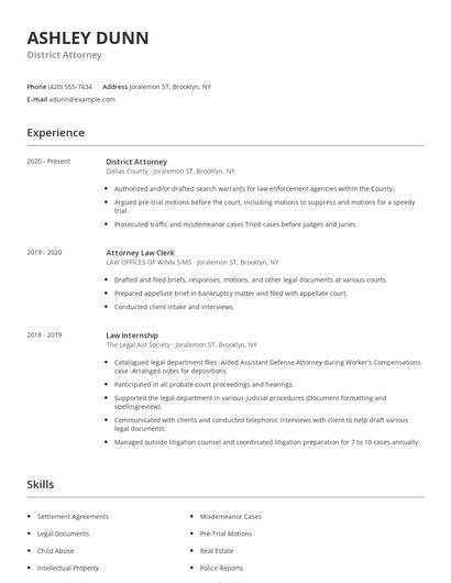 District Attorney Resume