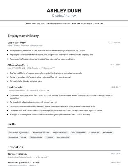 District Attorney Resume