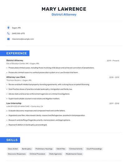District Attorney Resume