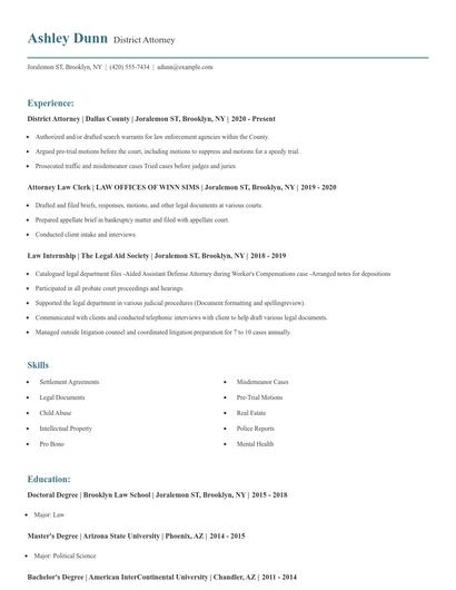 District Attorney Resume