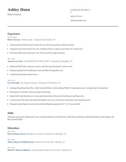 District Attorney Resume