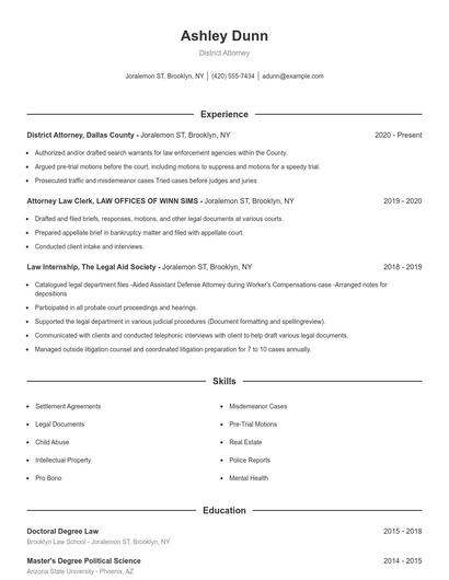 District Attorney Resume