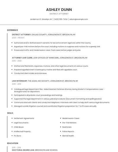 District Attorney Resume