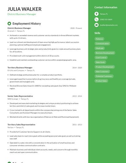 District Business Manager Resume