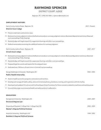 District Court Judge Resume