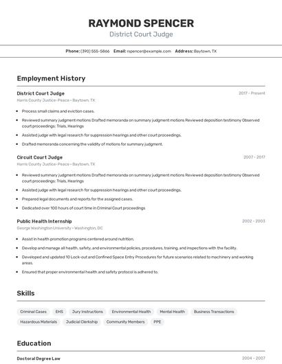 District Court Judge Resume