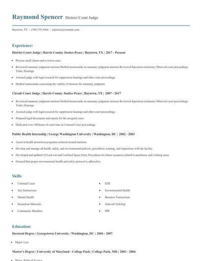 District Court Judge Resume